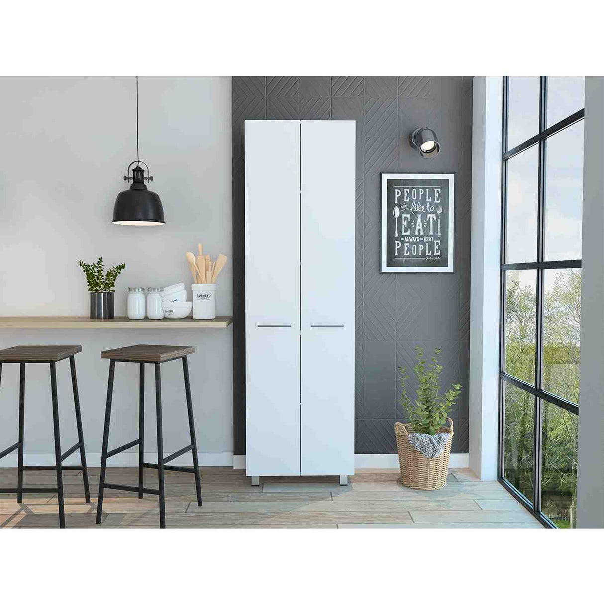 Alacena Baleare Blanco 59 cm con Entrepaños y Patas Metálicas - Alacenas y Muebles Microondas | Bylmo