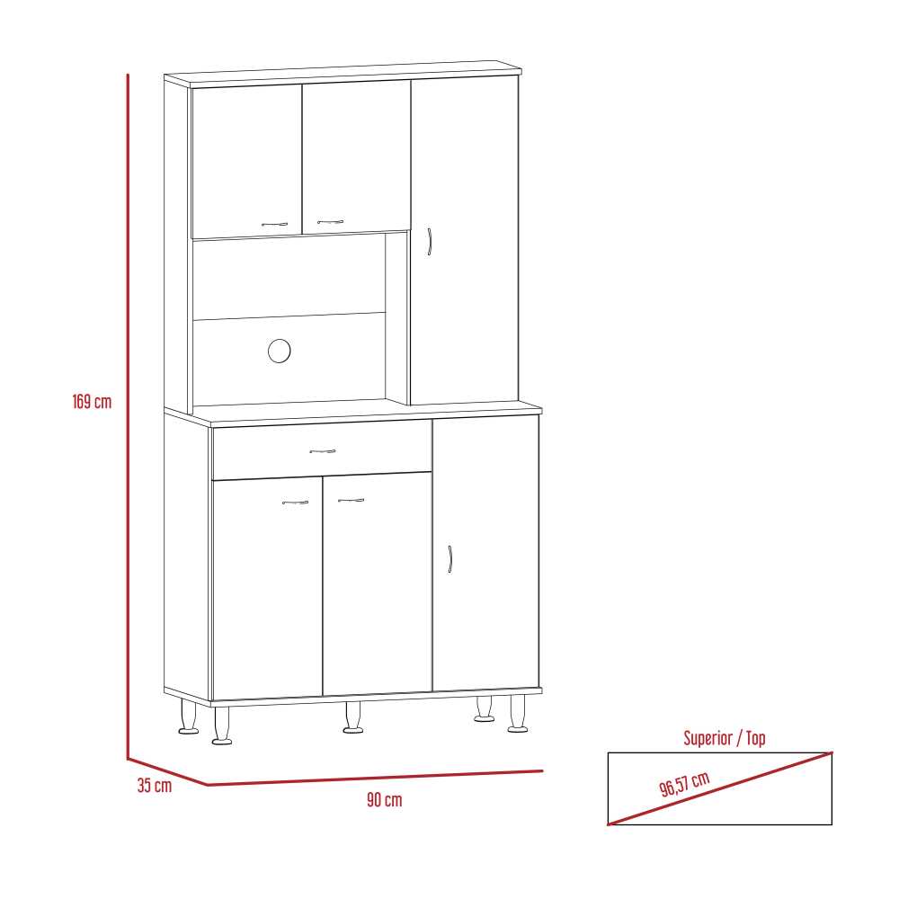 Alacena Della Rovere y Blanco 90 cm con Seis Puertas y Un Cajón - Muebles Organizadores | Bylmo