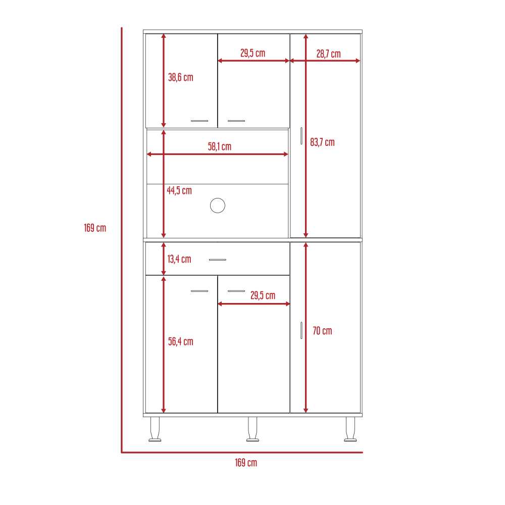 Alacena Della Rovere y Blanco 90 cm con Seis Puertas y Un Cajón - Muebles Organizadores | Bylmo