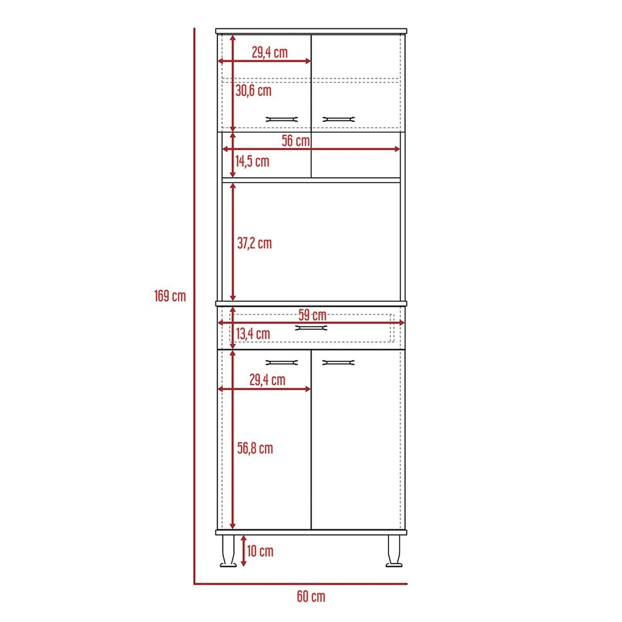 Alacena Della Plus Blanco 60x169cm con Un Entrepaño y con Cuatro Puertas - Alacenas y Muebles Microondas | Bylmo