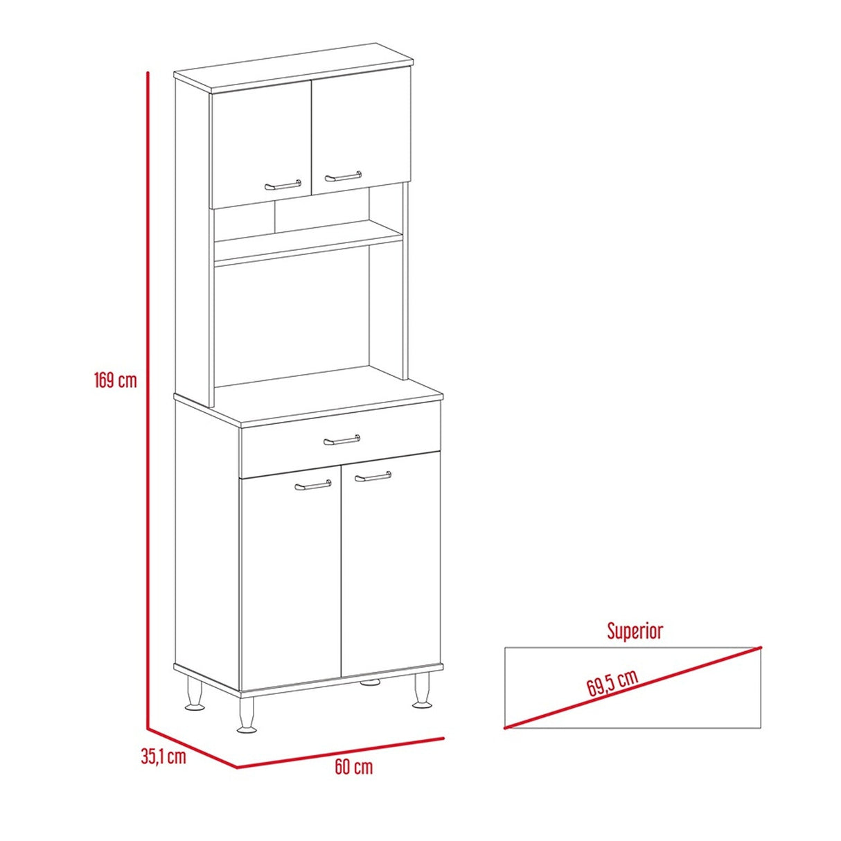 Alacena Della Plus Blanco 60x169cm con Un Entrepaño y con Cuatro Puertas - Alacenas y Muebles Microondas | Bylmo