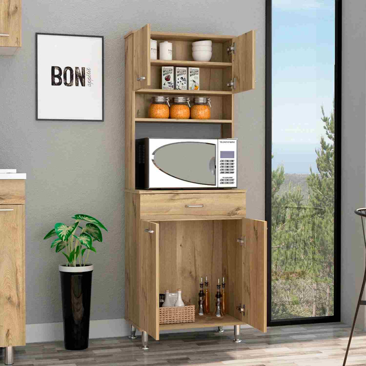 Alacena Della Duna 60 cm Con un Cajón, Entrepaños y Cuatro Puertas - Alacenas y Muebles Microondas | Bylmo