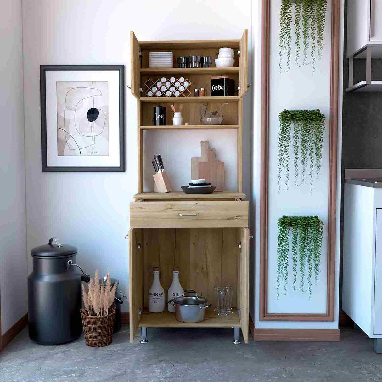 Alacena Della Duna 60 cm Con un Cajón, Entrepaños y Cuatro Puertas - Alacenas y Muebles Microondas | Bylmo