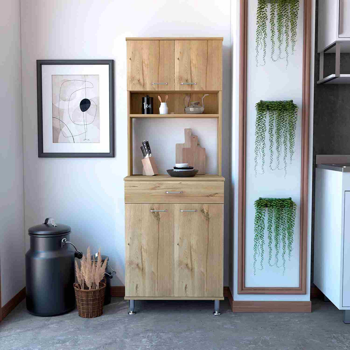 Alacena Della Duna 60 cm Con un Cajón, Entrepaños y Cuatro Puertas - Alacenas y Muebles Microondas | Bylmo