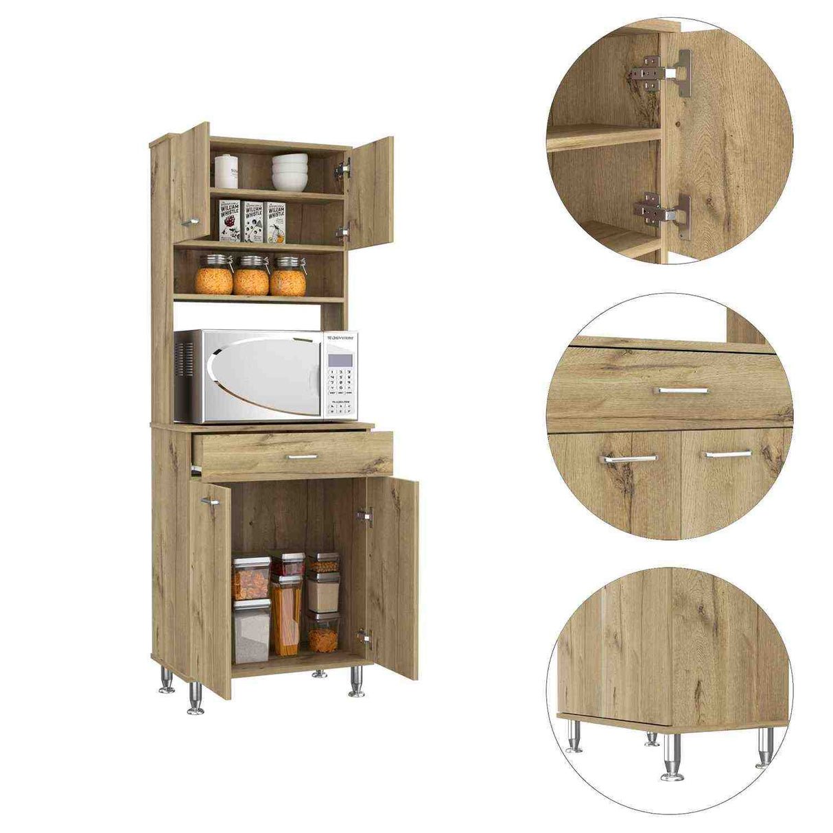 Alacena Della Duna 60 cm Con un Cajón, Entrepaños y Cuatro Puertas - Alacenas y Muebles Microondas | Bylmo