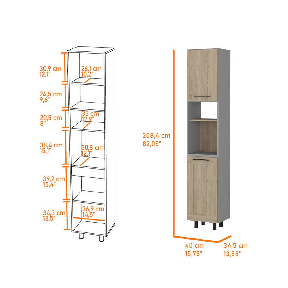 Alacena Hasselt Gris y Rovere 40x208.4cm sin Cajones y con Dos Puertas - Muebles Organizadores | Bylmo