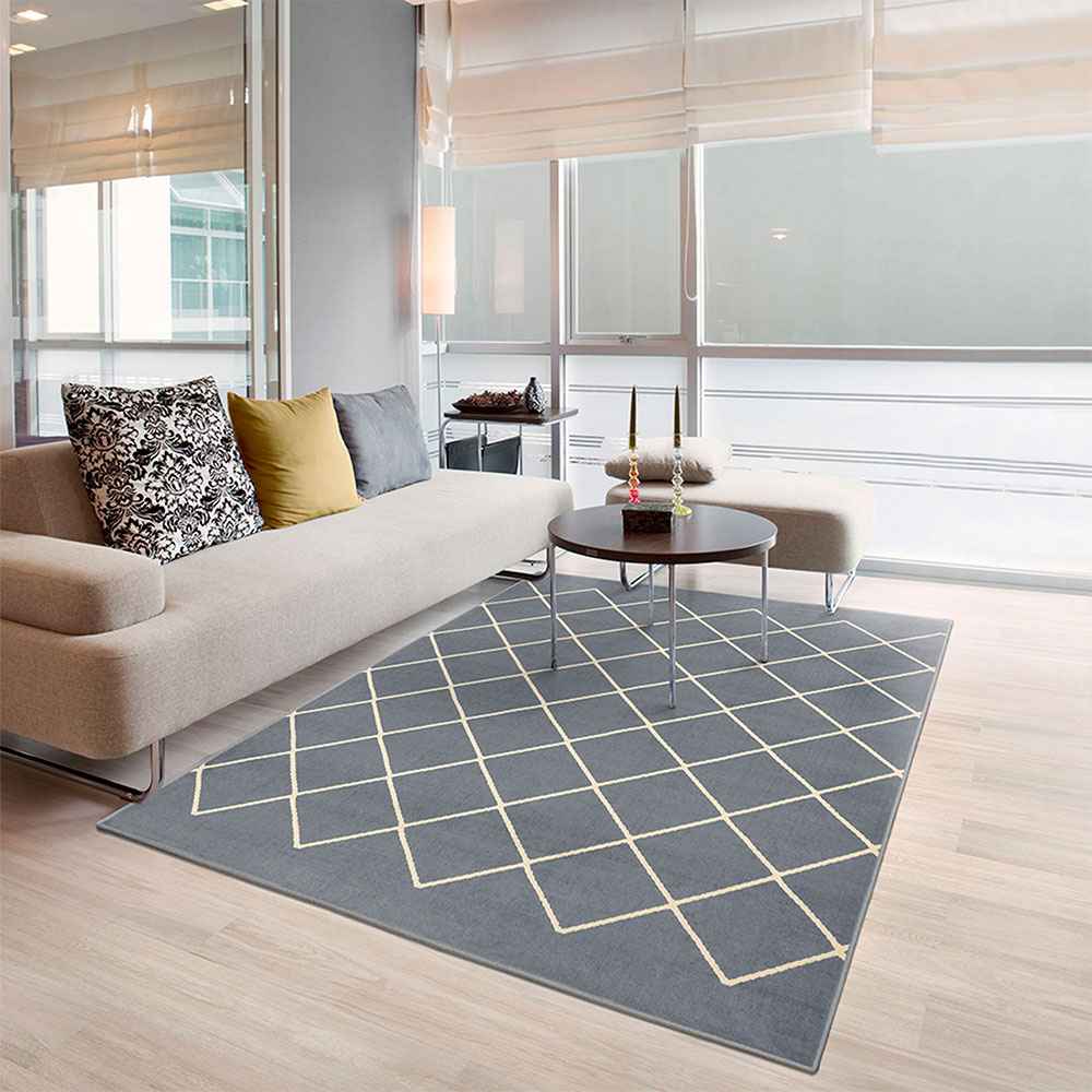 Alfombra Maryland 150 cm x 200 cm de Hogar Gris Oscuro con Rombos - Tapetes y Alfombras | Bylmo