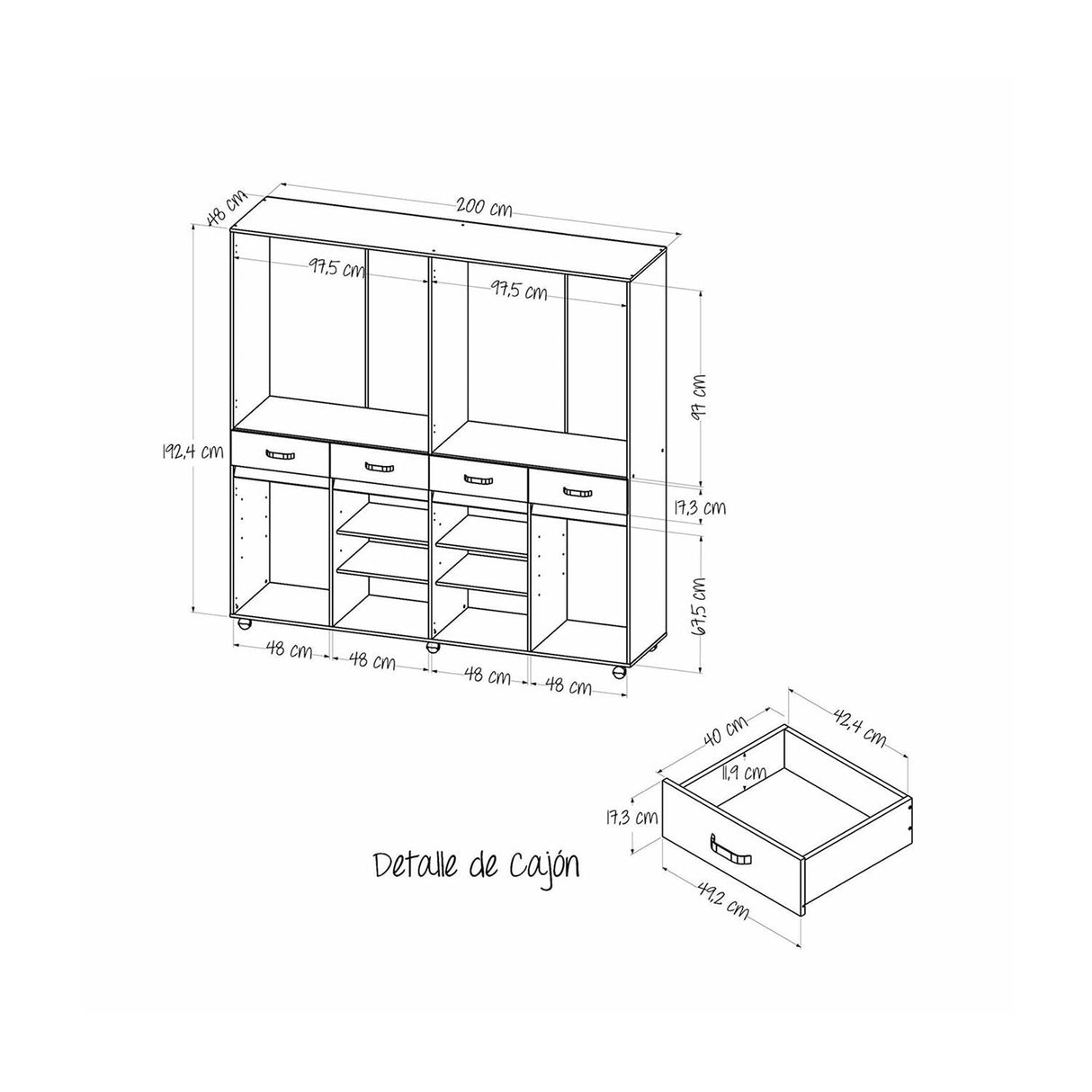 Closet Quadr Caramelo 200x199cm con 4 Cajones con 4 Entrepaños - Closets | Bylmo