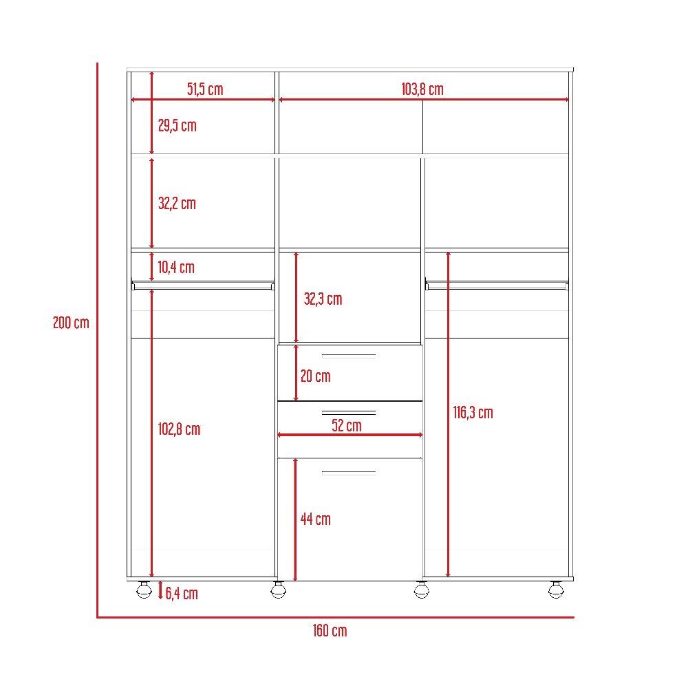 Closet Flamenco Coñac 160 cm con Espejos, Cuatro Puertas y Dos Cajones - Closets | Bylmo