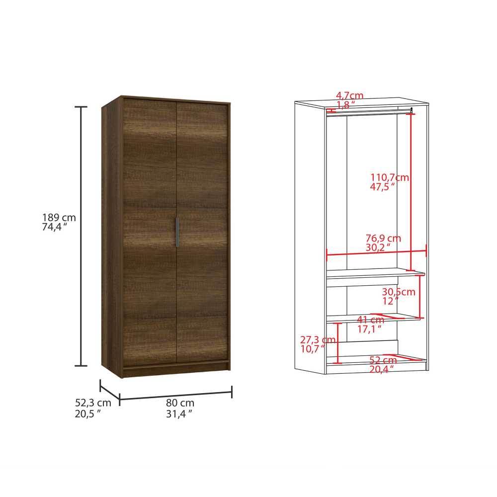 Closet Kaia Caramelo 80x189cm sin Cajones con 2 Entrepaños - Closets | Bylmo