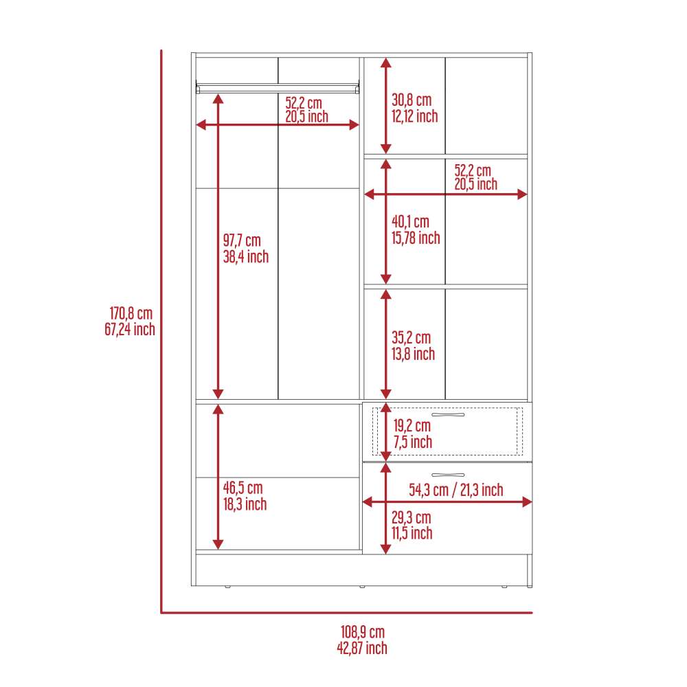Closet Vaupes Wengue 108.9x170.8cm con 2 Cajones con 2 Entrepaños - Closets | Bylmo