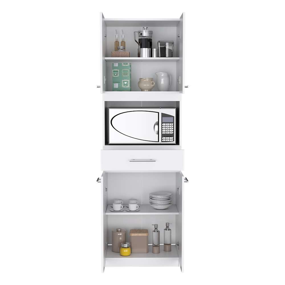 Módulo Para Microondas Manchester Blanco 62x197.6cm con Un Entrepaño y con Cuatro Puertas - Muebles Organizadores | Bylmo