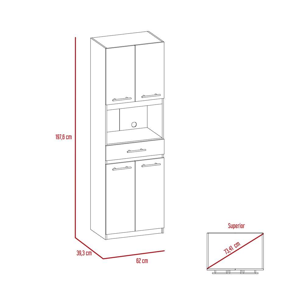 Módulo Para Microondas Manchester Blanco 62x197.6cm con Un Entrepaño y con Cuatro Puertas - Muebles Organizadores | Bylmo