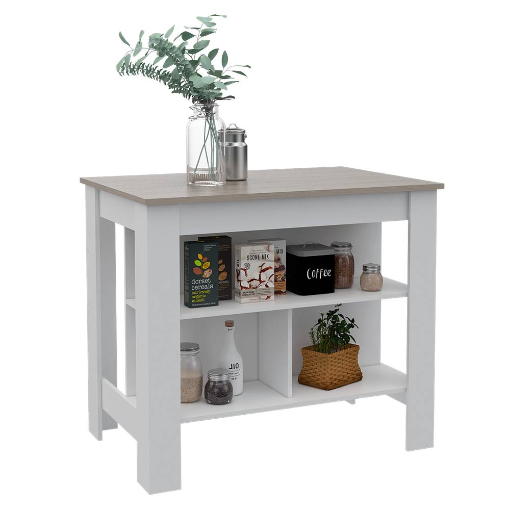 Mueble Auxiliar de Cocina Cala Ceniza y Blanco 103x90cm con Dos Entrepaños y con Tres Comportamientos - Cocinas | Bylmo