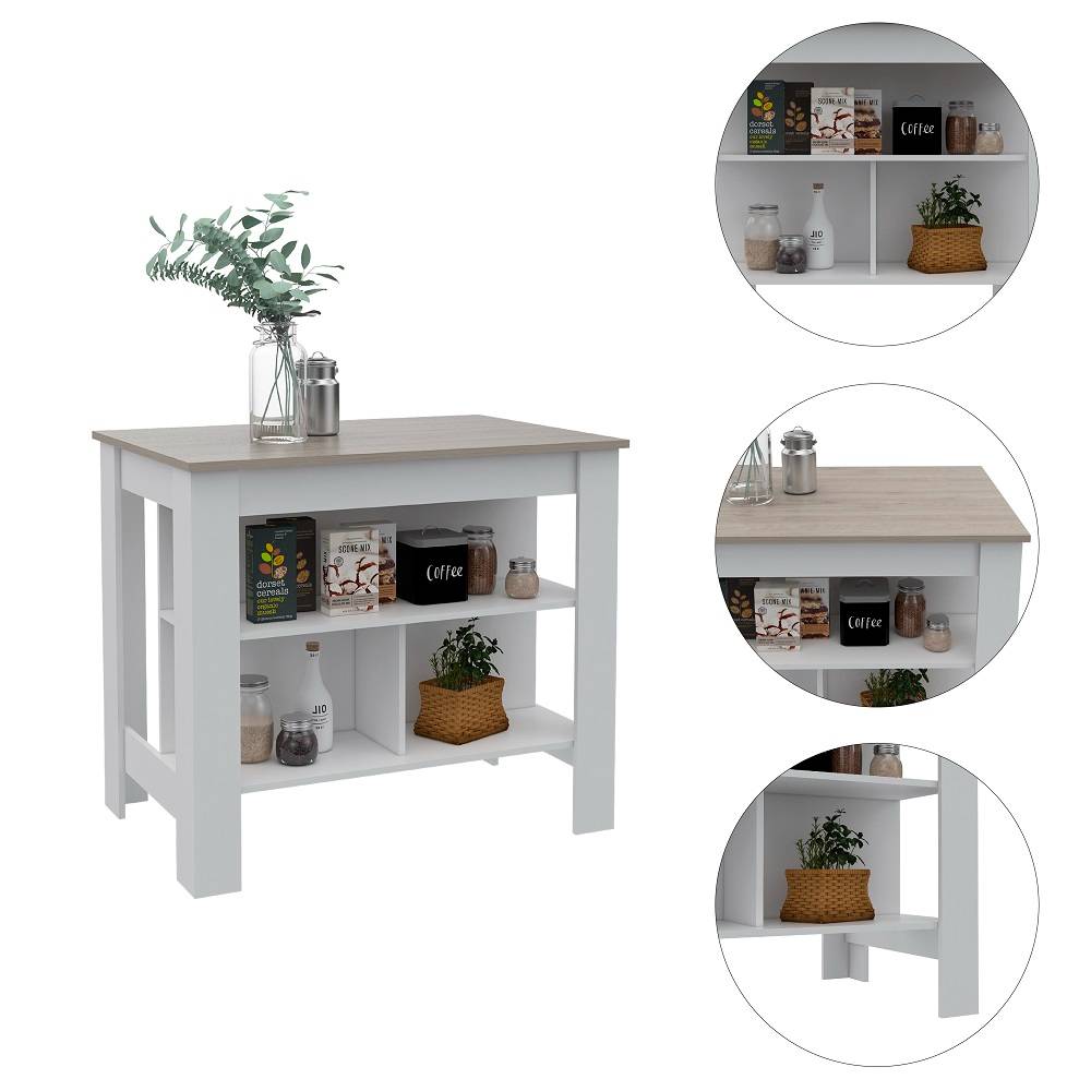 Mueble Auxiliar de Cocina Cala Ceniza y Blanco 103x90cm con Dos Entrepaños y con Tres Comportamientos - Cocinas | Bylmo