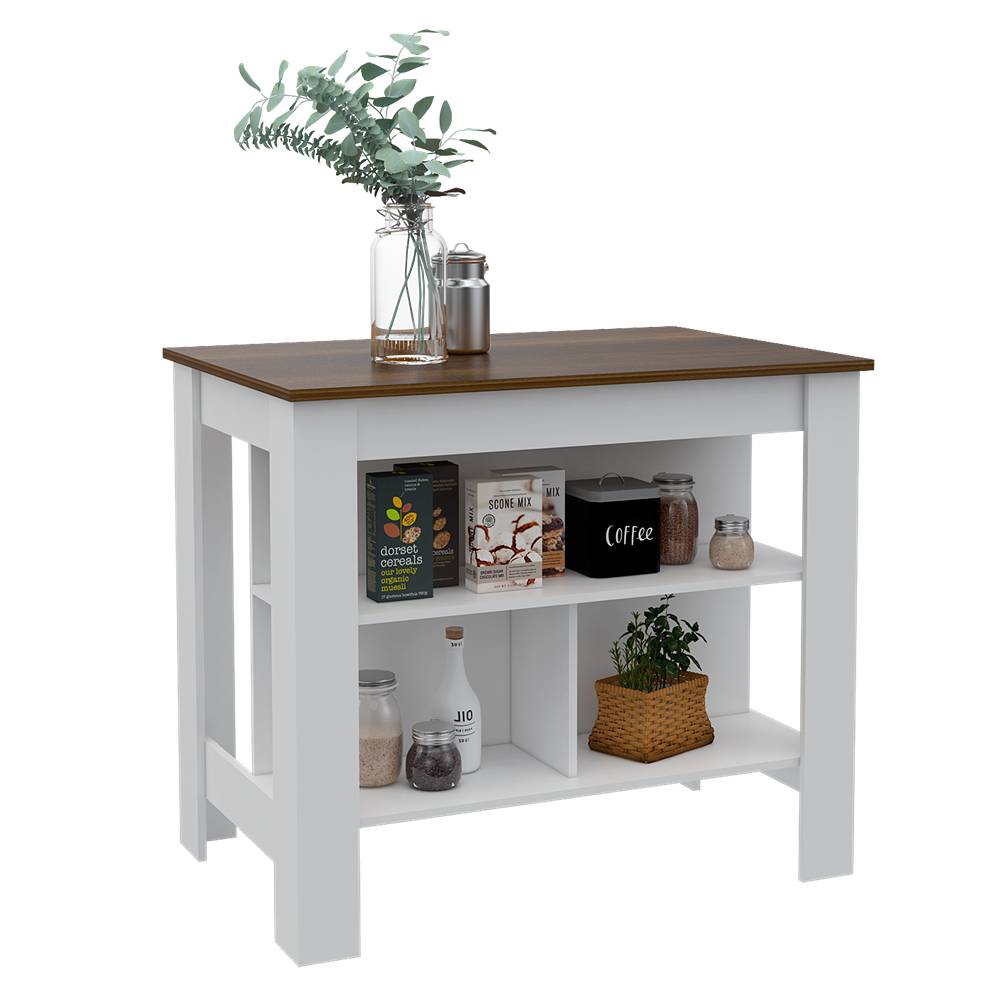 Mueble Auxiliar de Cocina Cala Blanco y Caramelo 103x90cm con Dos Entrepaños y con Tres Comportamientos - Cocinas | Bylmo