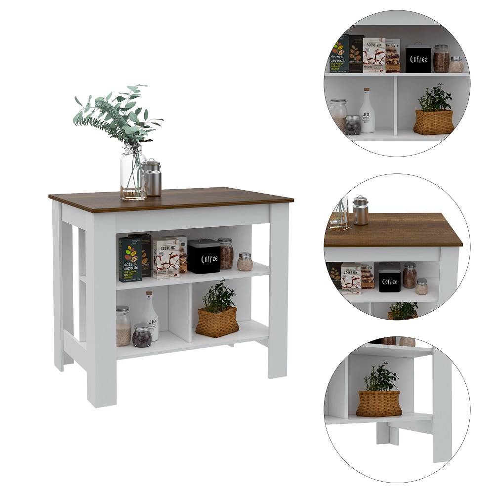 Mueble Auxiliar de Cocina Cala Blanco y Caramelo 103x90cm con Dos Entrepaños y con Tres Comportamientos - Cocinas | Bylmo