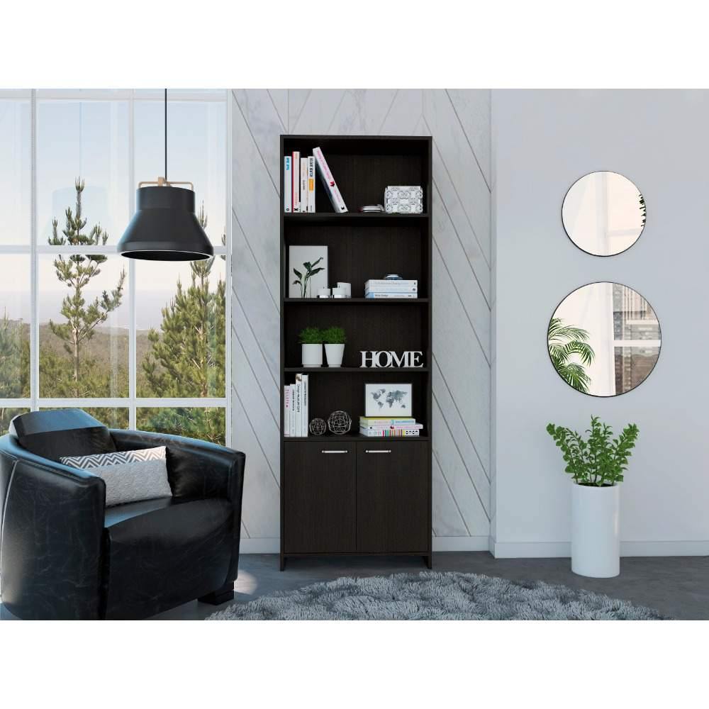 Biblioteca Lisa Wengue 63x180cm con Cuatro Compartimientos y con Un Cajón - Bibliotecas | Bylmo