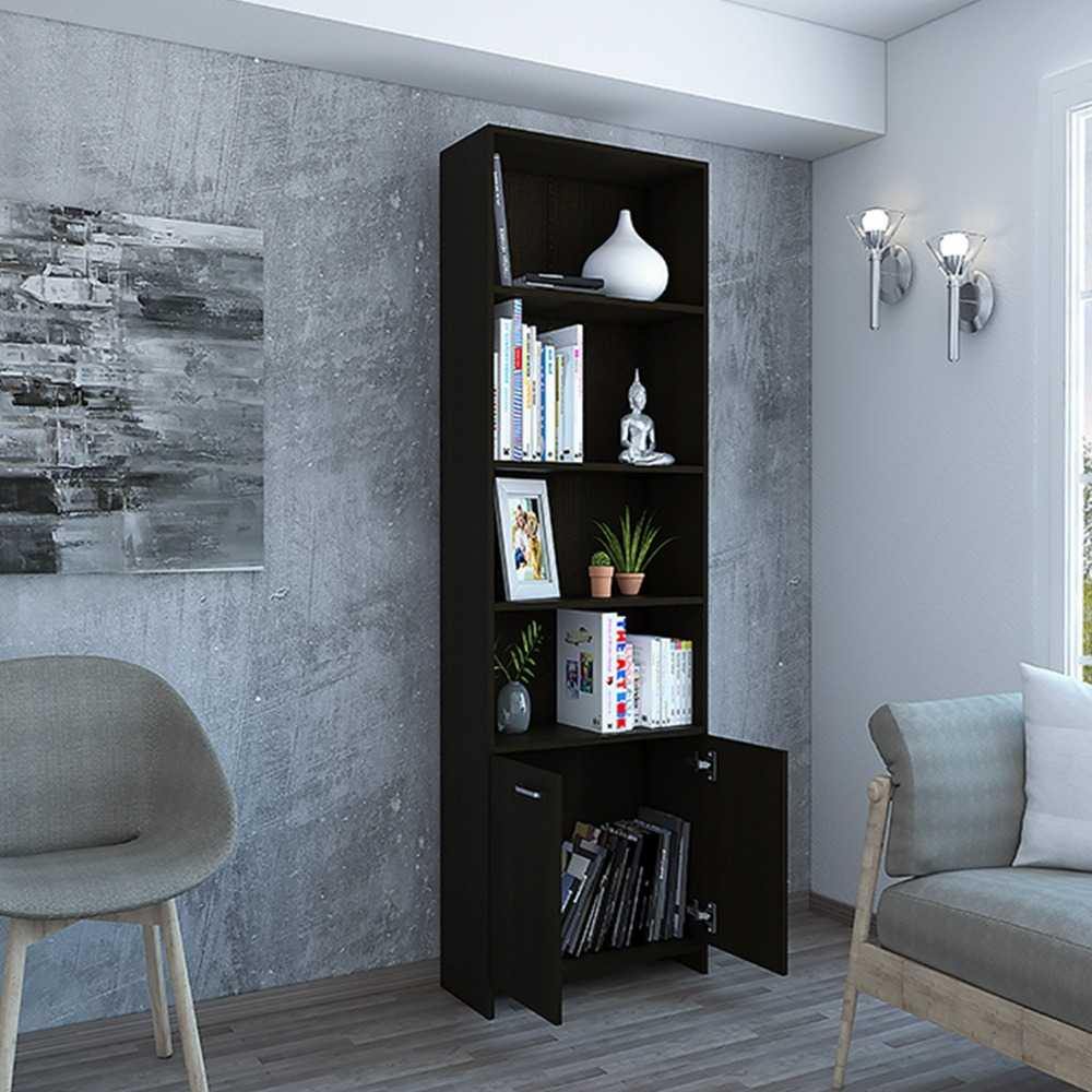 Biblioteca Lisa Wengue 63x180cm con Cuatro Compartimientos y con Un Cajón - Bibliotecas | Bylmo