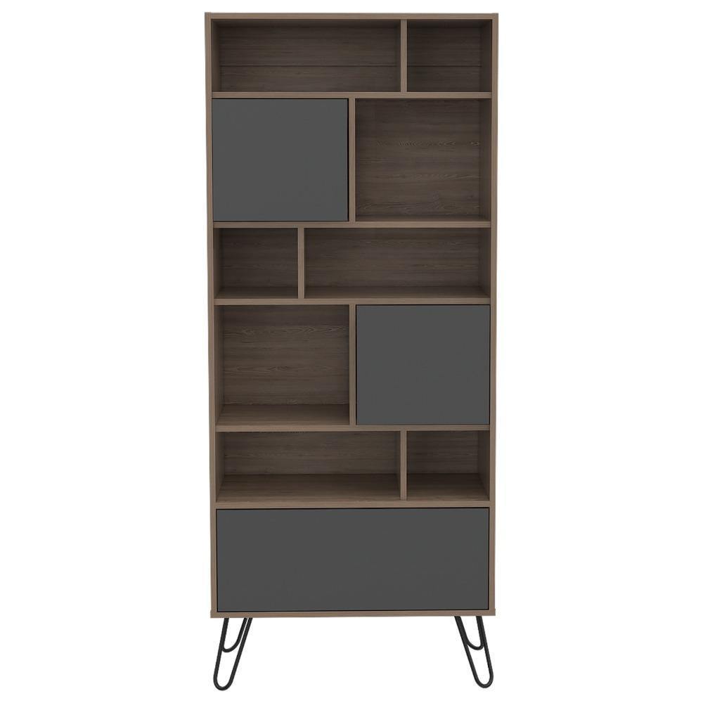 Biblioteca Vassel Miel y Plomo 72.3x171.2cm con Ocho Compartimientos y con Tres Cajones - Bibliotecas | Bylmo