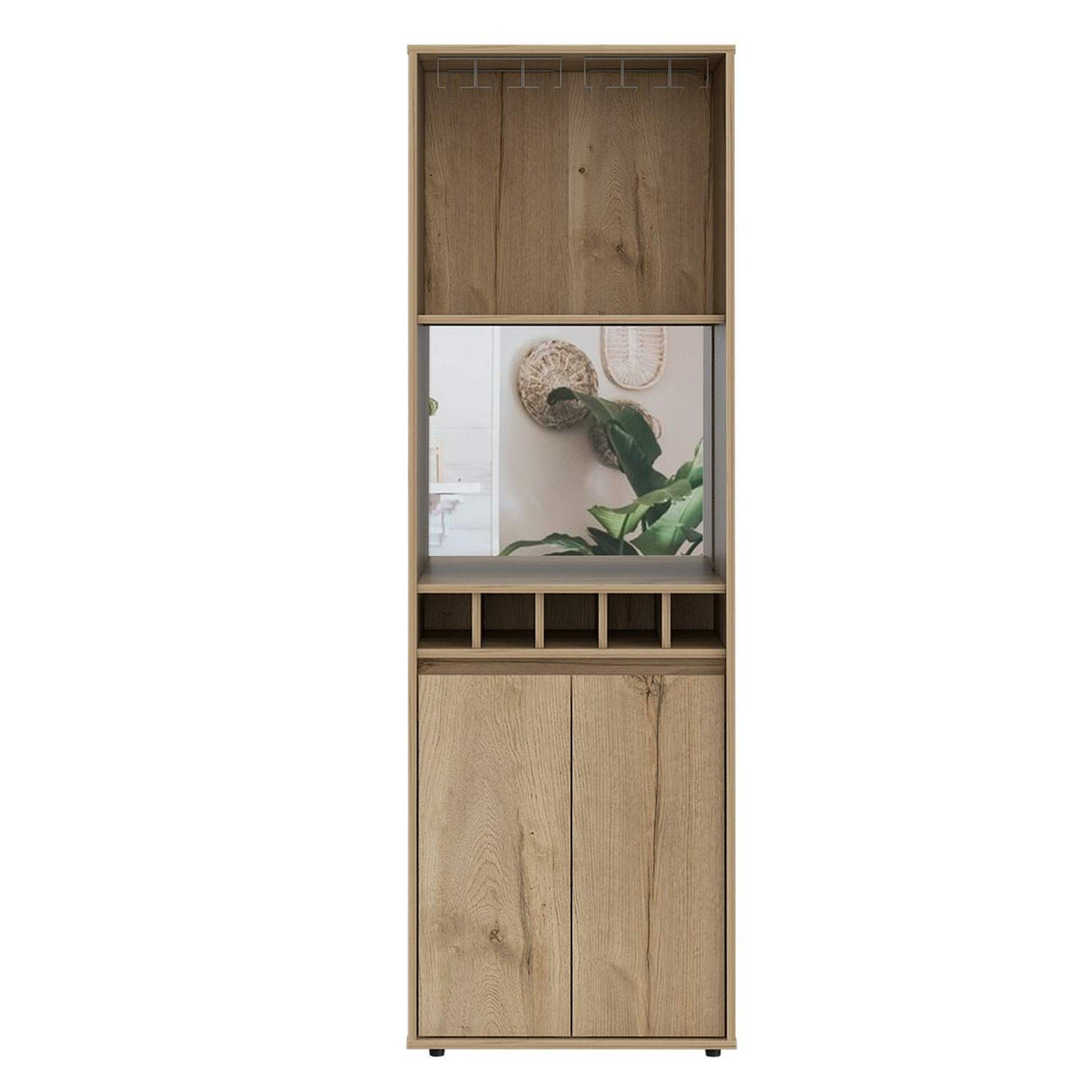 Bar Alto Prana Duna 58 cm con Entrepaño, Puerta y Colgador de Copas - Bares | Bylmo