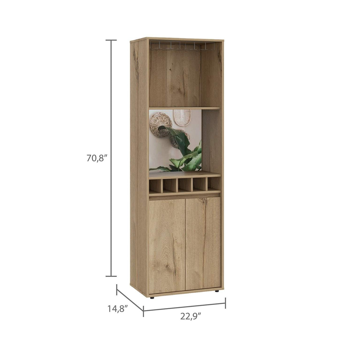 Bar Alto Prana Duna 58 cm con Entrepaño, Puerta y Colgador de Copas - Bares | Bylmo
