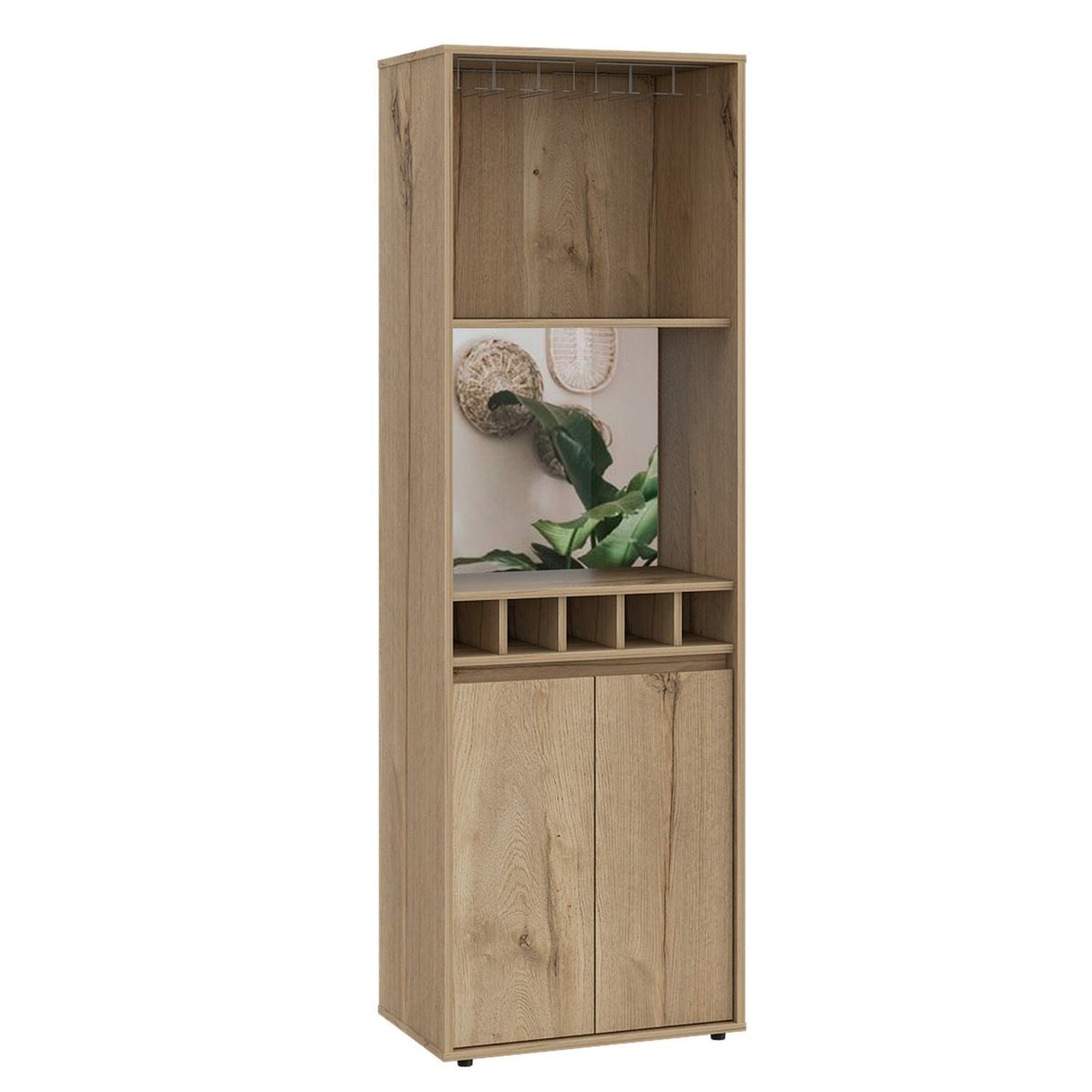 Bar Alto Prana Duna 58 cm con Entrepaño, Puerta y Colgador de Copas - Bares | Bylmo