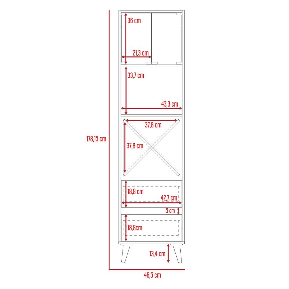 Bar Salem Miel y Plomo 46 cm con Cajones y Puertas de Vidrio - Bares | Bylmo