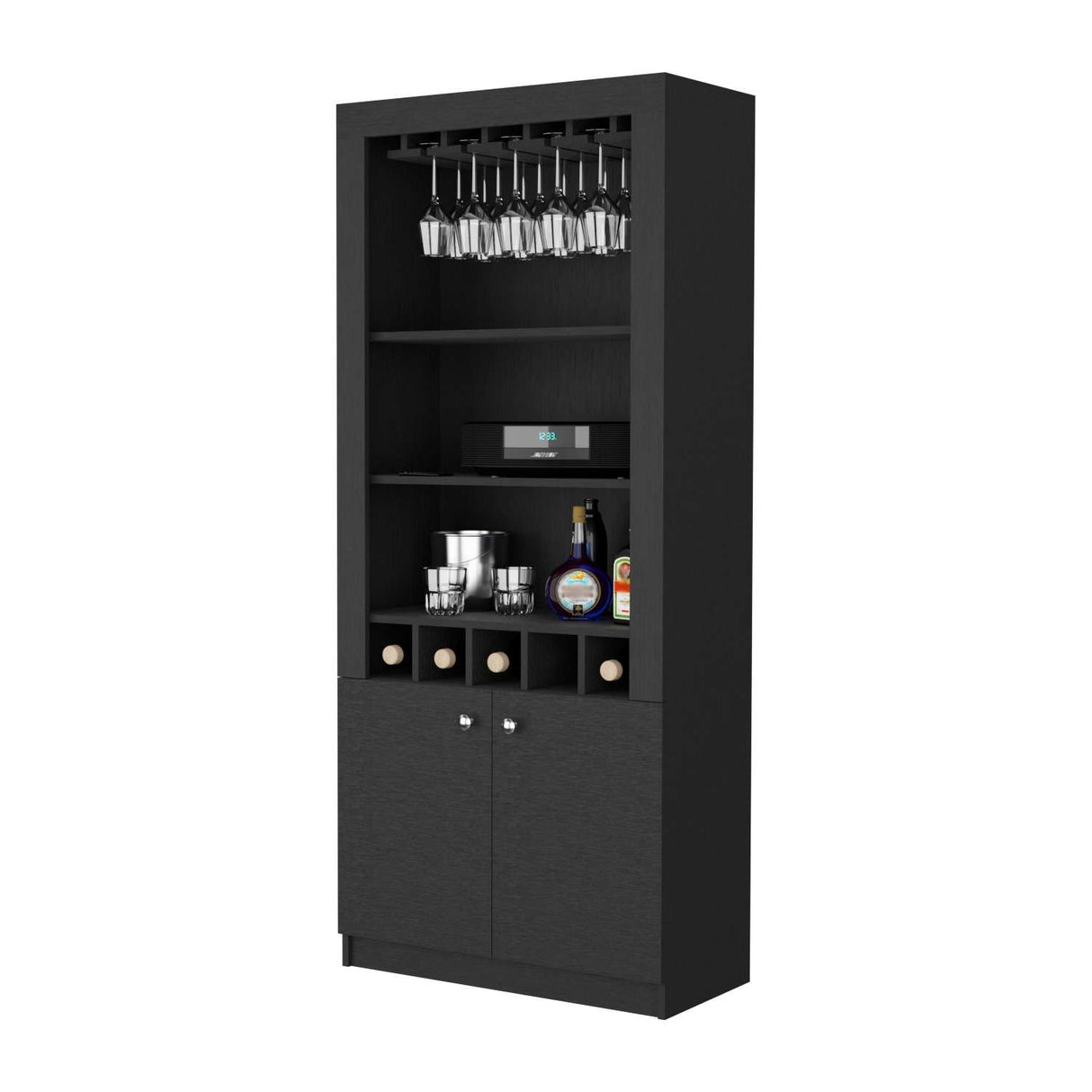 Bar Wengue 75x176cm con Un Cajón y con Cinco Portabotellas - Bares | Bylmo