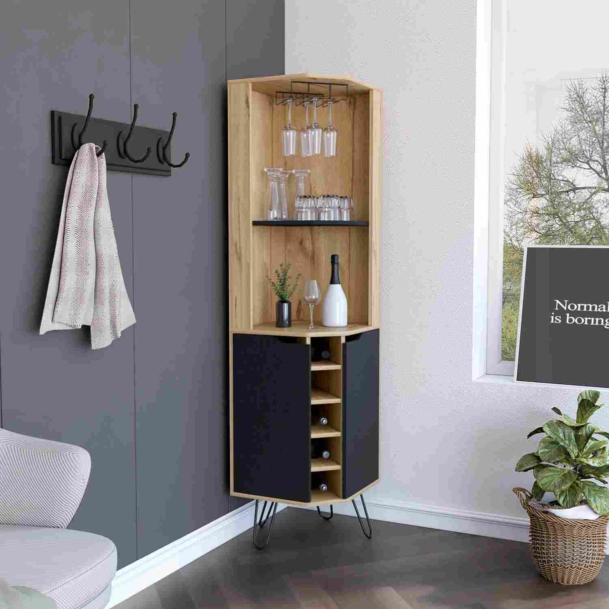 Bar Esquinero Esquinero Audra Duna 45x180cm con Dos Cajones y con Cinco Portabotellas - Bares | Bylmo