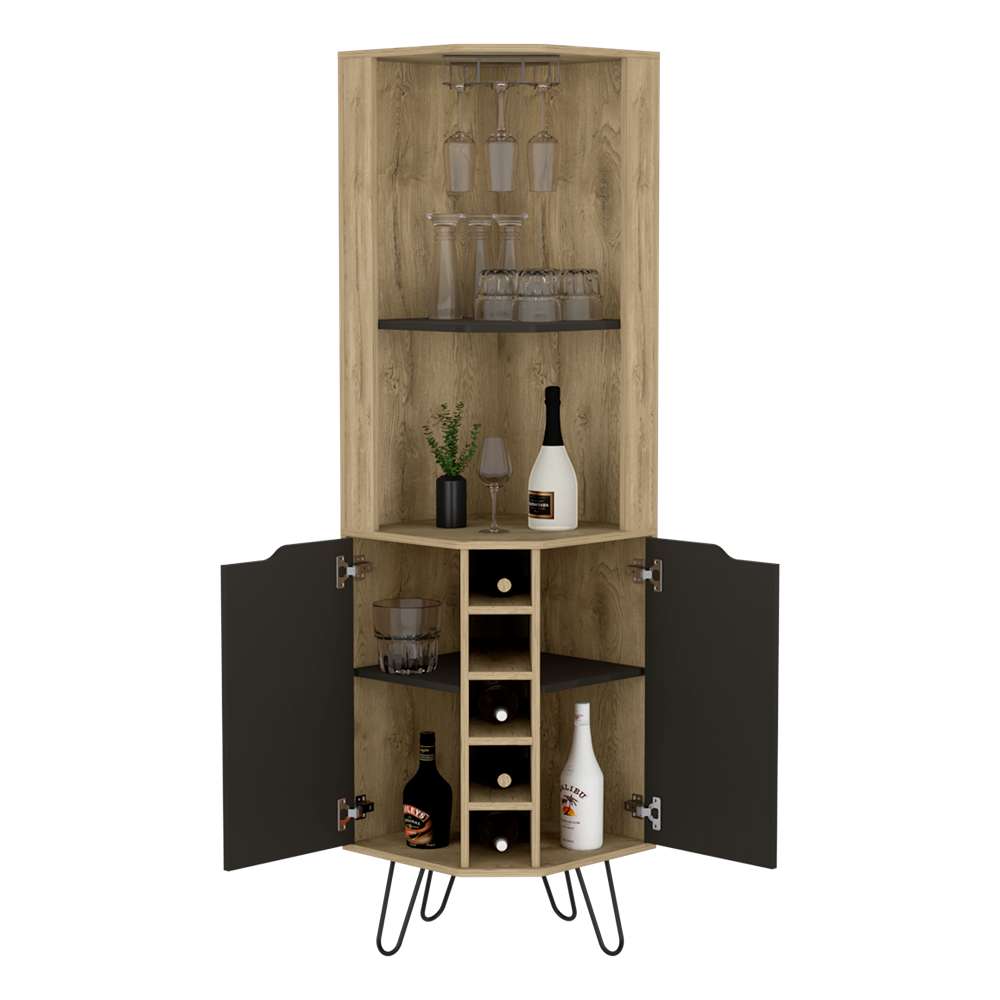 Bar Esquinero Audra Macadamia y Wengue 45 cm con Dos Puertas - Bares | Bylmo