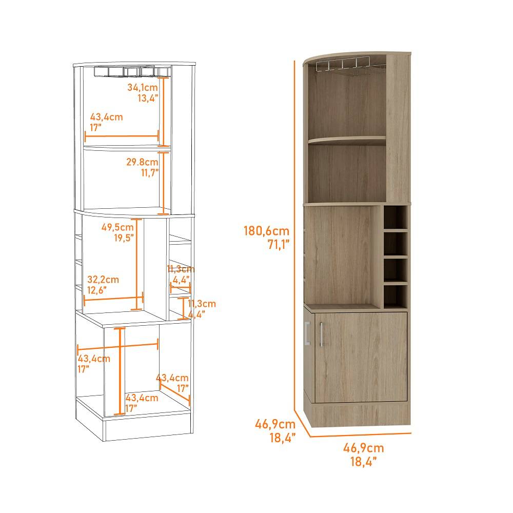 Bar Esquinero Kava Rovere 46.9x180cm con Un Cajón y con Ocho Portabotellas - Bares | Bylmo