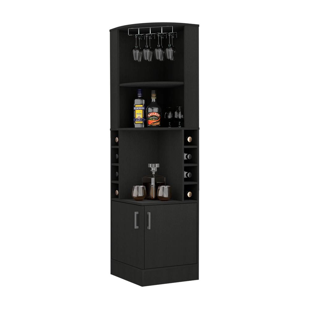 Bar Esquinero Kava Wengue 46.9x180cm con Un Cajón y con Ocho Portabotellas - Bares | Bylmo