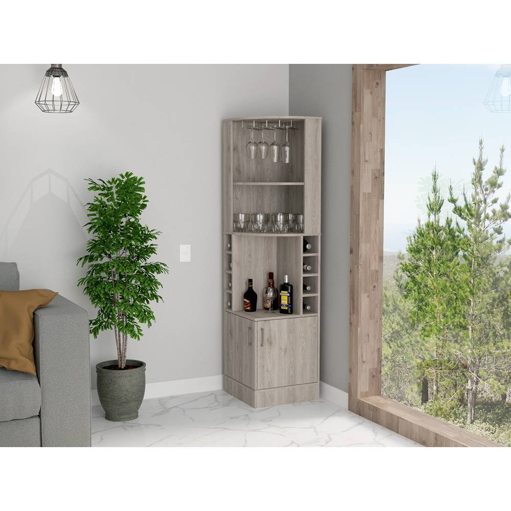Bar Esquinero Esquinero Syrah Ceniza 46.9x180.6cm con Un Cajón y con Ocho Portabotellas - Bares | Bylmo