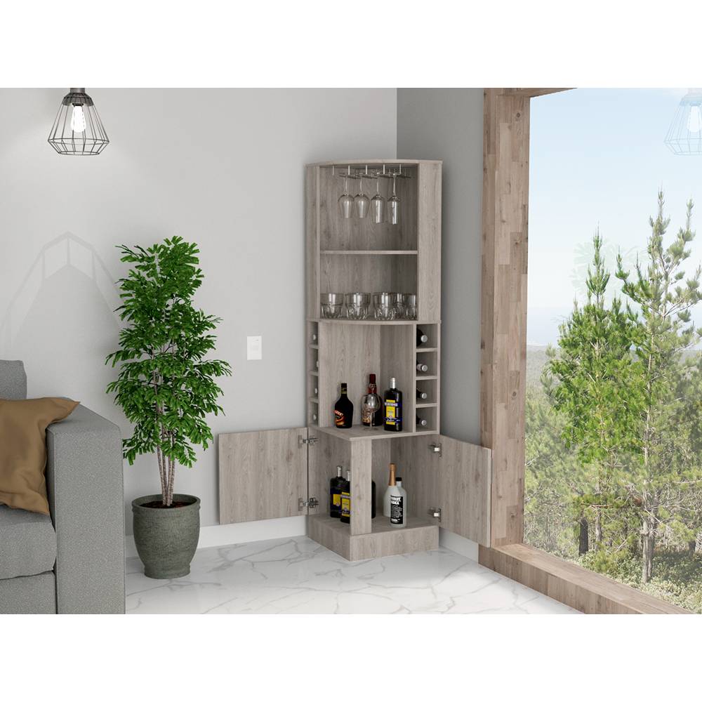 Bar Esquinero Esquinero Syrah Ceniza 46.9x180.6cm con Un Cajón y con Ocho Portabotellas - Bares | Bylmo