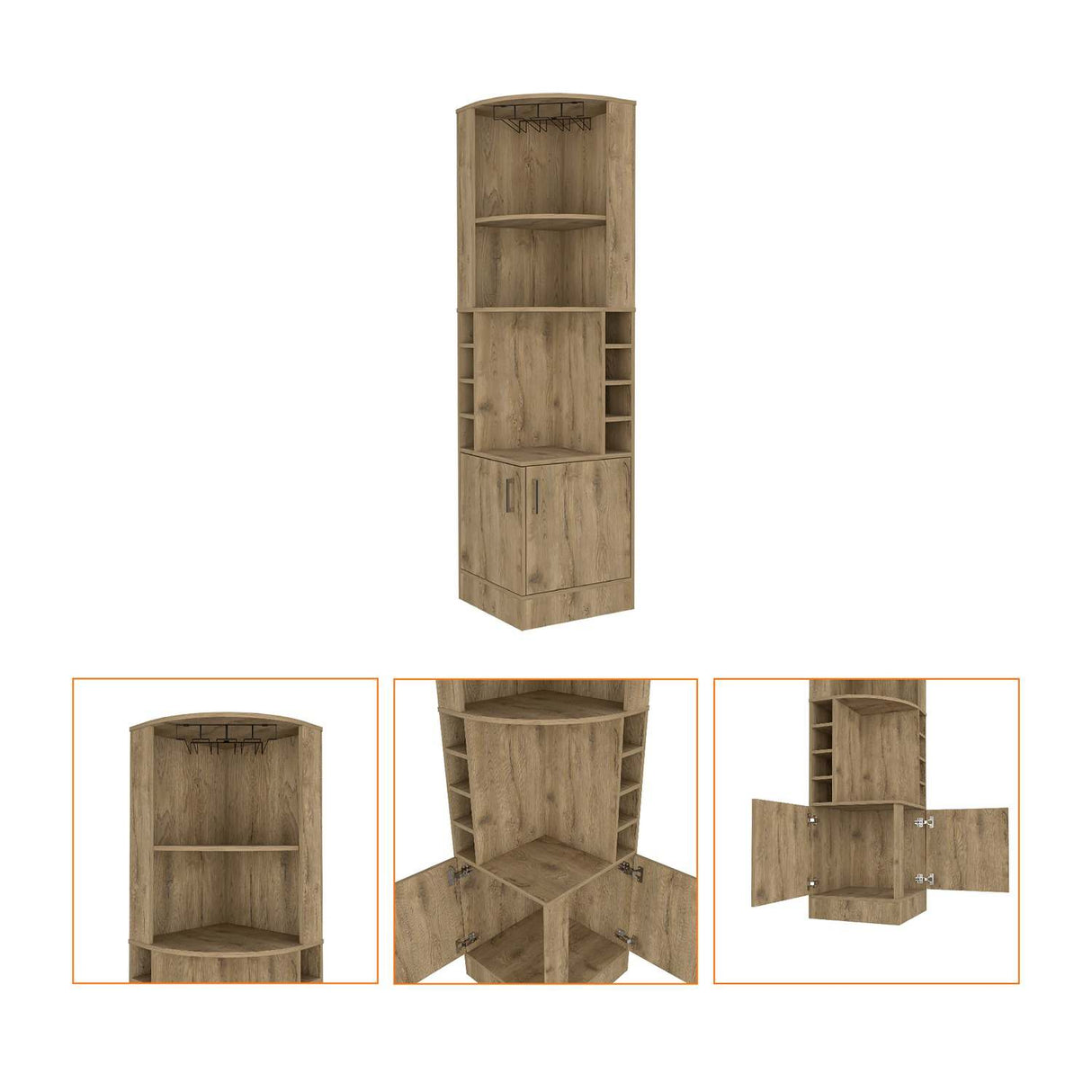 Bar Esquinero Syrah Macadamia 47x181cm con Un Cajón y con Ocho Portabotellas - Bares | Bylmo