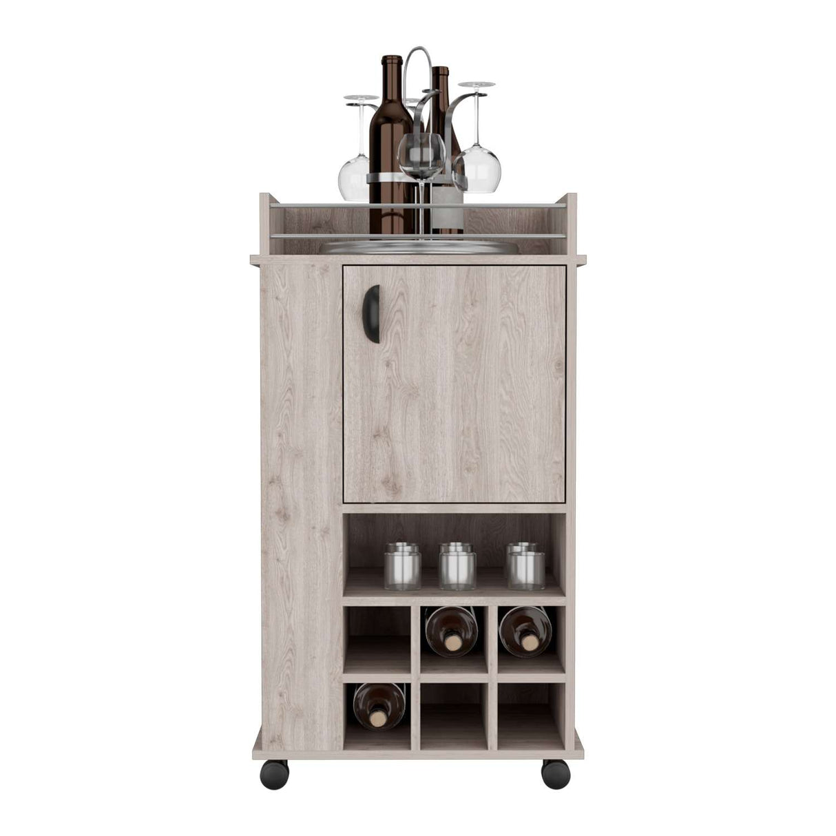 Bar Fargo Ceniza 55x99cm con Un Cajón y con Seis Portabotellas - Bares | Bylmo