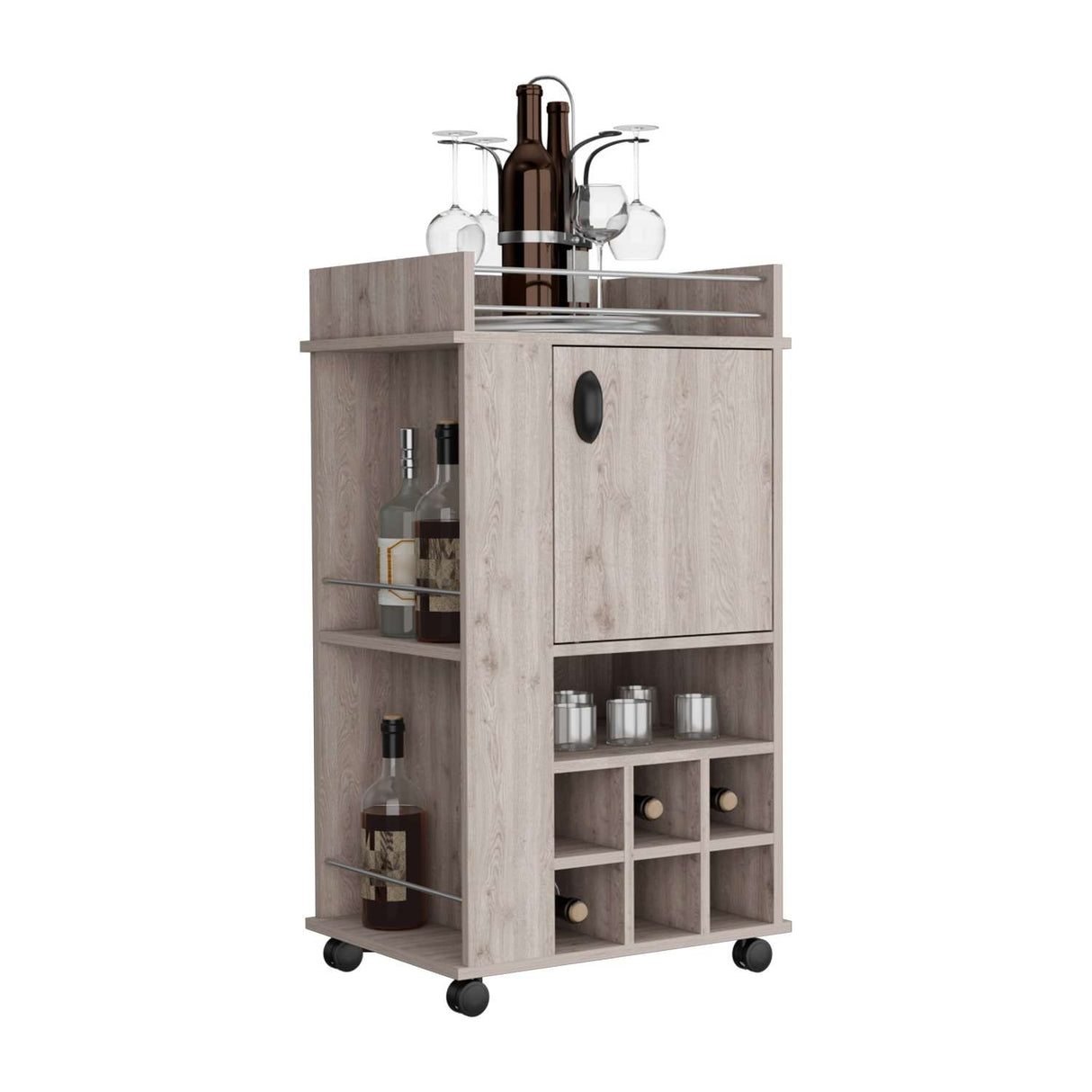 Bar Fargo Ceniza 55x99cm con Un Cajón y con Seis Portabotellas - Bares | Bylmo