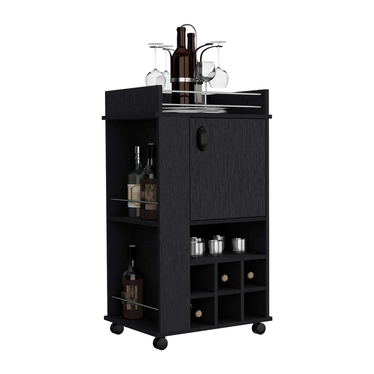 Bar Fargo Wengue 55x99cm con Un Cajón y con Seis Portabotellas - Bares | Bylmo
