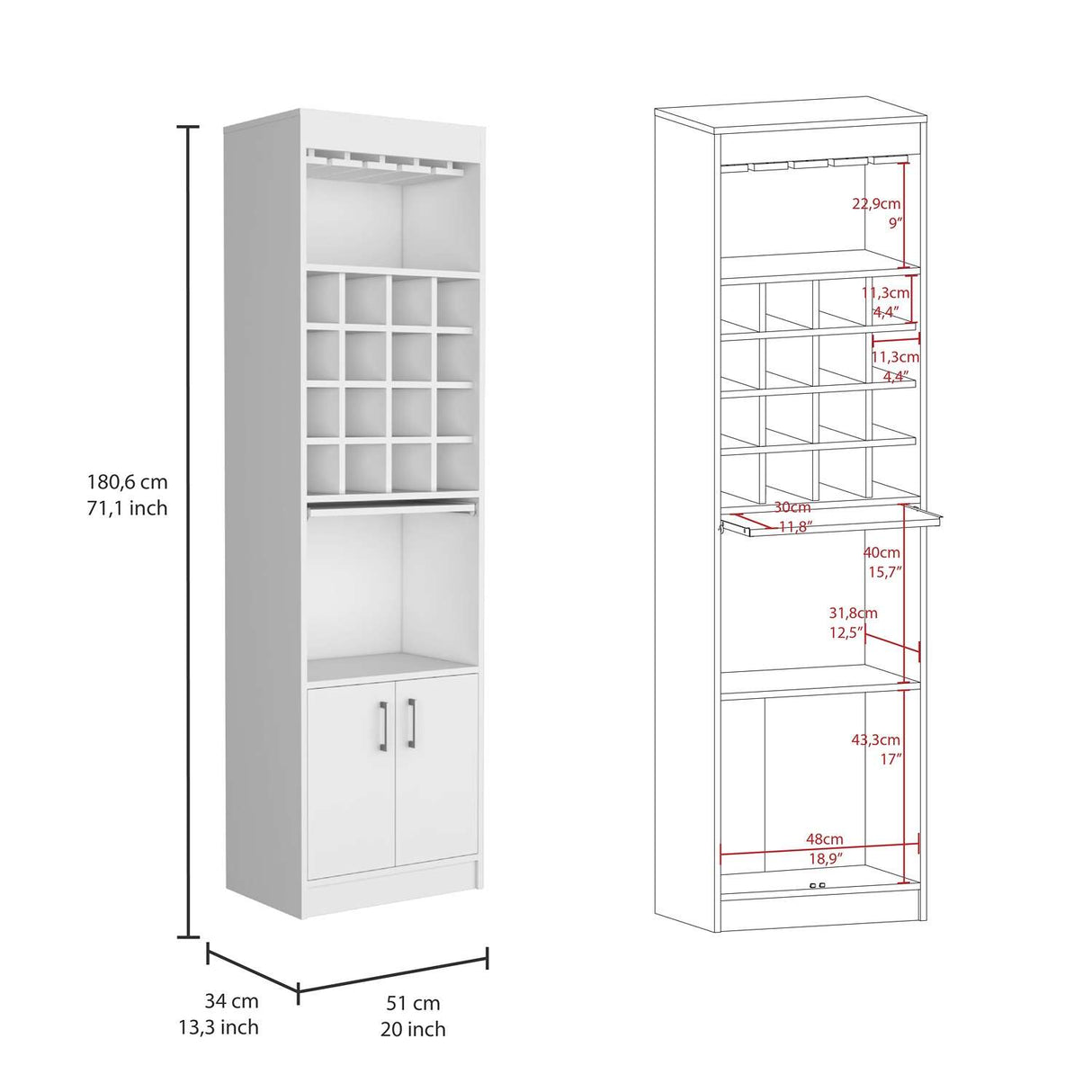 Bar Kava Blanco 51x181cm con Un Cajón y con Dieciséis Portabotellas - Bares | Bylmo