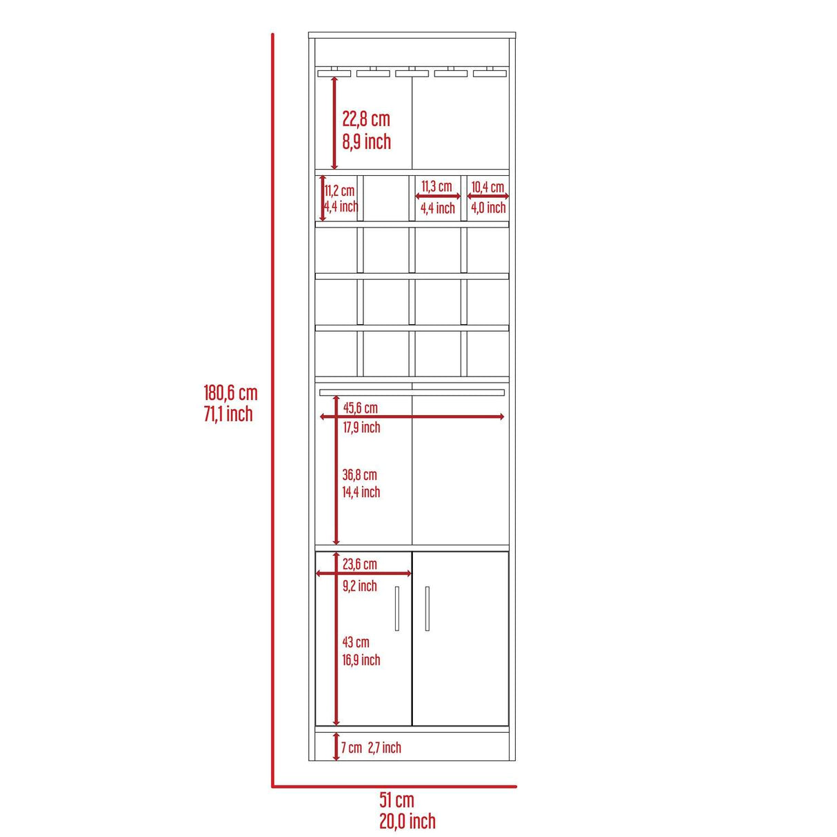Bar Kava Blanco 51x181cm con Un Cajón y con Dieciséis Portabotellas - Bares | Bylmo