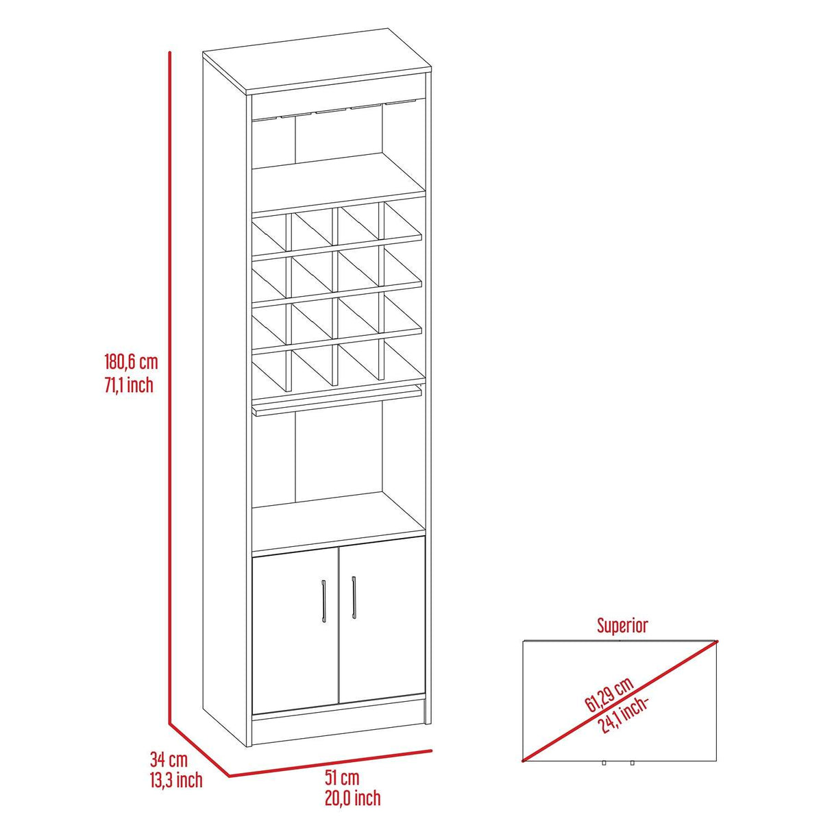 Bar Kava Blanco 51x181cm con Un Cajón y con Dieciséis Portabotellas - Bares | Bylmo