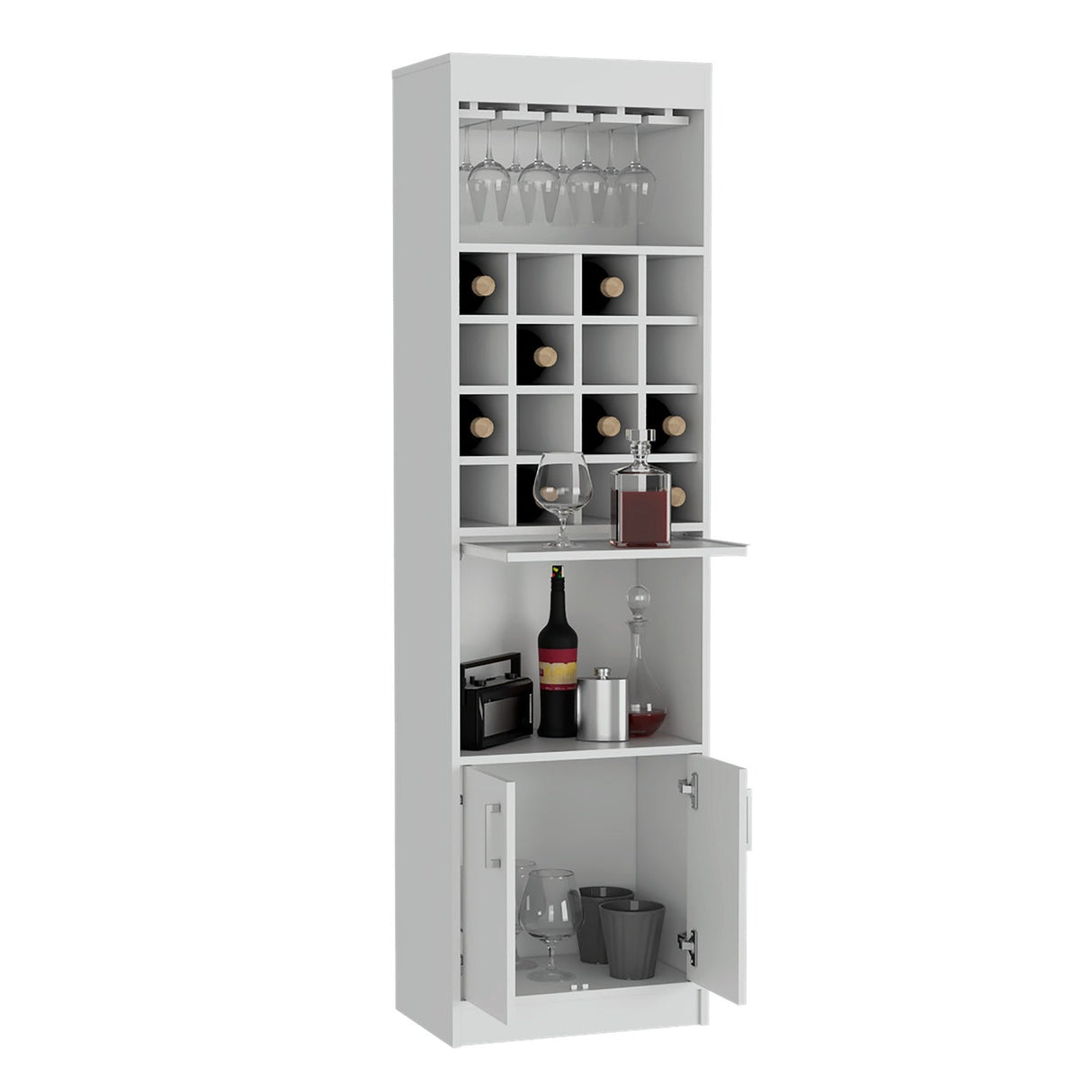 Bar Kava Blanco 51x181cm con Un Cajón y con Dieciséis Portabotellas - Bares | Bylmo
