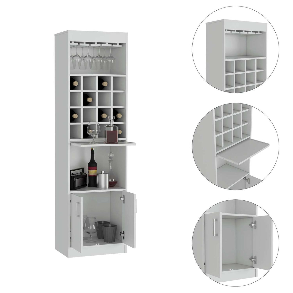 Bar Kava Blanco 51x181cm con Un Cajón y con Dieciséis Portabotellas - Bares | Bylmo