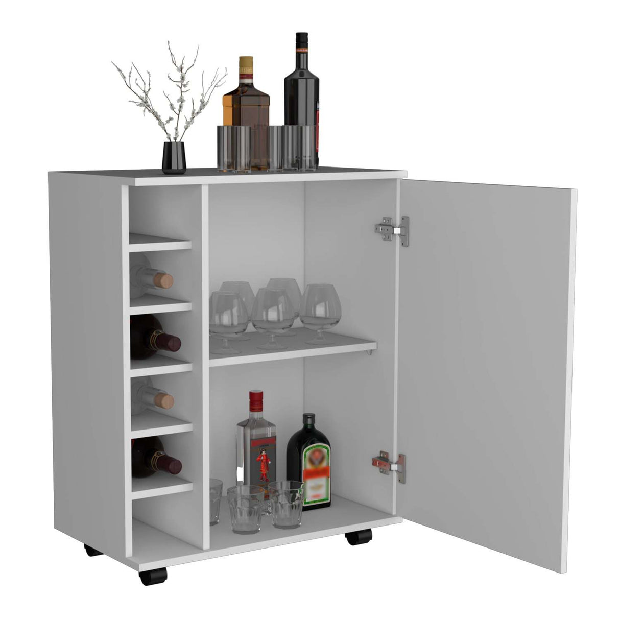 Bar Wick Blanco 66x82cm con Un Cajón y con Seis Portabotellas - Bares | Bylmo