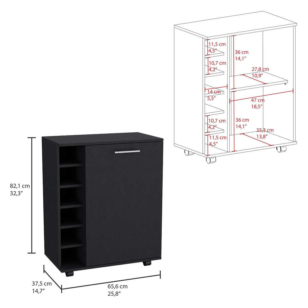 Bar Wick Wengue 66x82cm con Un Cajón y con Seis Portabotellas - Bares | Bylmo