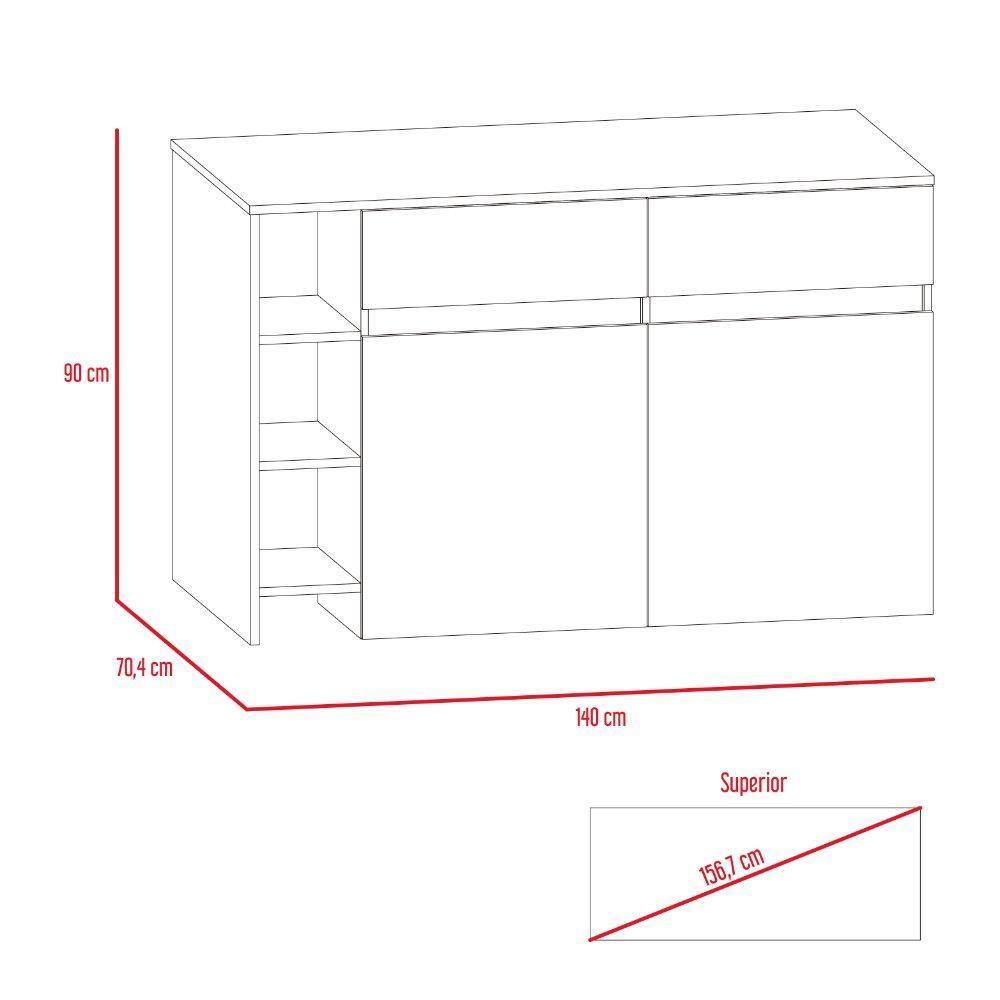 Barra de Cocina Bari Rovere y Blanco 140 cm con Dos Puertas y Dos Cajones - Muebles Organizadores | Bylmo