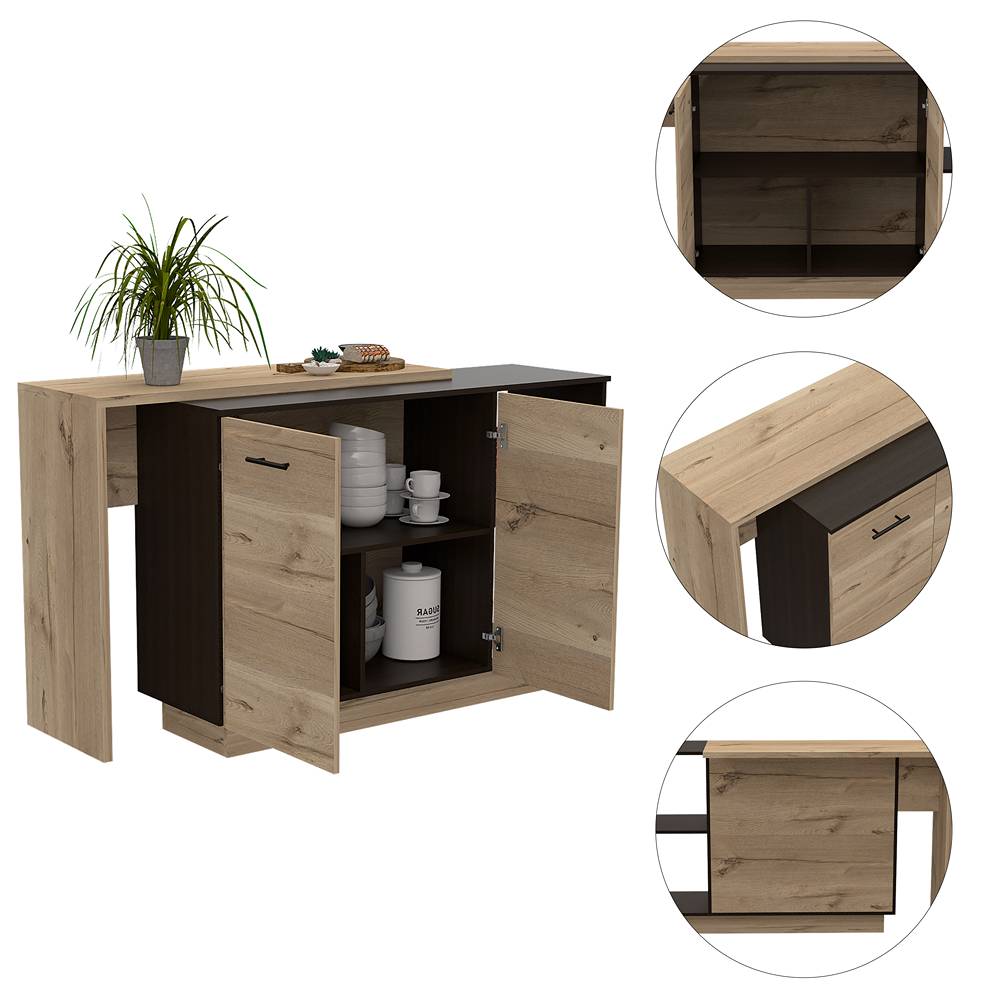 Barra de Cocina Sicilia Wengue y Duna 150x90cm con Dos Entrepaños y con Tres Comportamientos - Cocinas | Bylmo