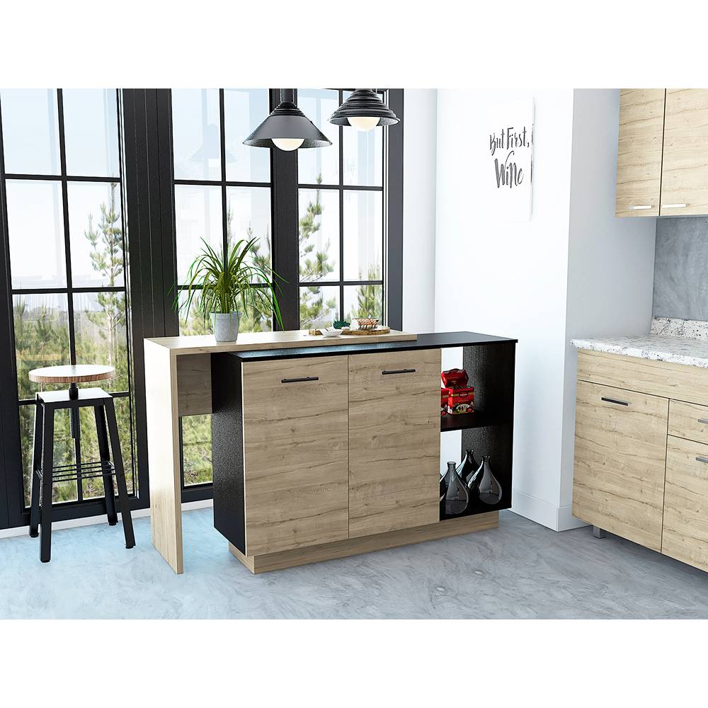 Barra de Cocina Sicilia Wengue y Duna 150x90cm con Dos Entrepaños y con Tres Comportamientos - Cocinas | Bylmo