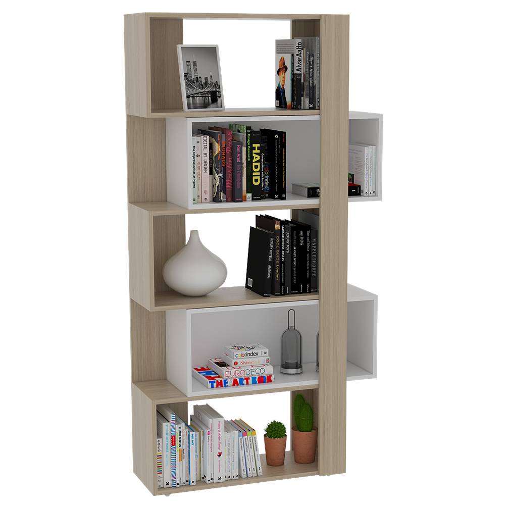 Biblioteca Beijing Rovere 70.2x161.5cm Rectangular con Cinco Compartimientos - Bibliotecas | Bylmo